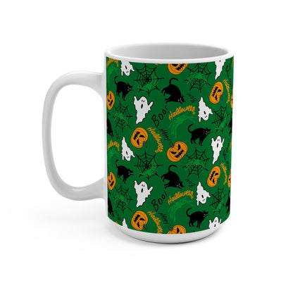 Halloween-Themed Mug, Cozy Coffee Cup, Spooky Drinkware, Pumpkin and Ghosts Mug, Perfect for Fall Celebrations - MaisonThreadory