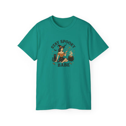 Spooky Halloween Unisex Tee, Stay Spooky Babe Shirt, Plus Size Halloween T-Shirt, Cute Witch Tee, Fall Festive Apparel