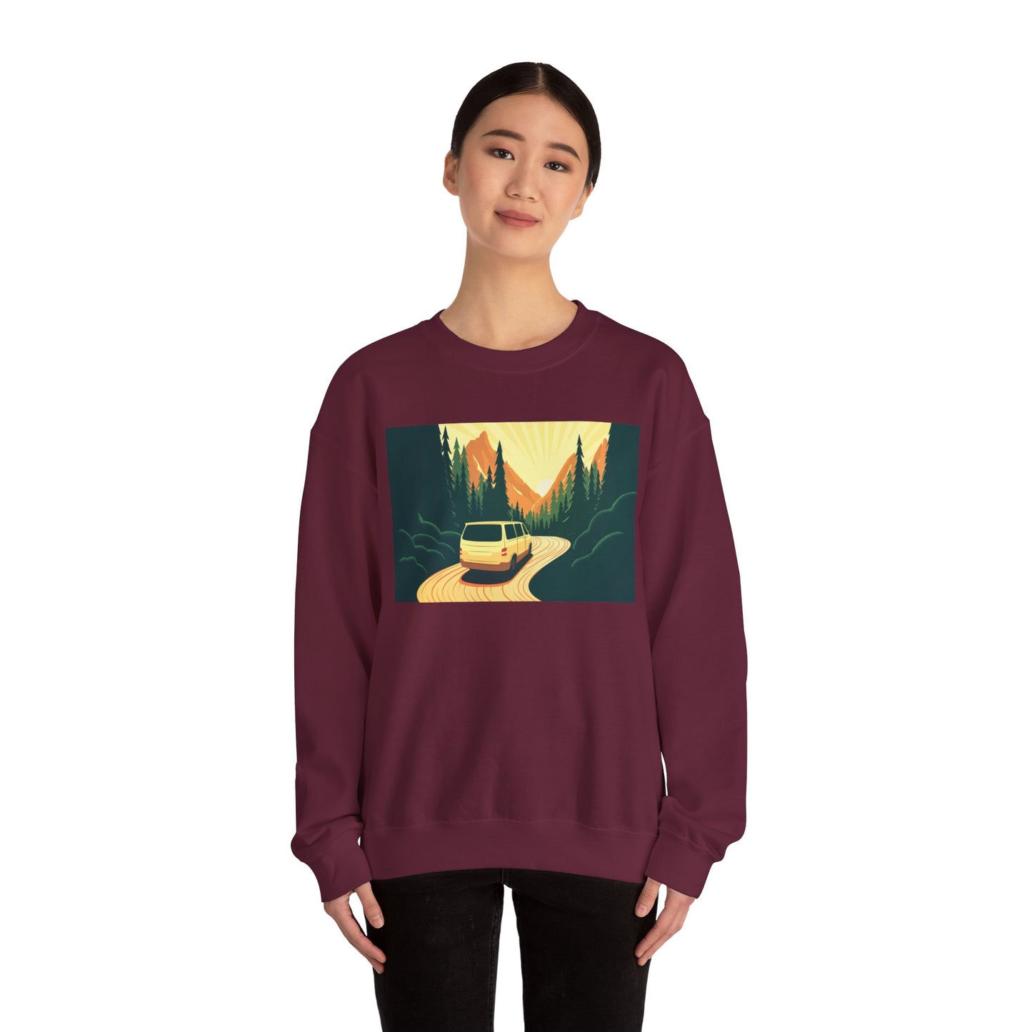 Nature Road Trip Crewneck Sweatshirt - Vintage Van Design, Unisex Pullover, Adventure Apparel, Great Outdoors Gift, Fall Fashion - MaisonThreadory