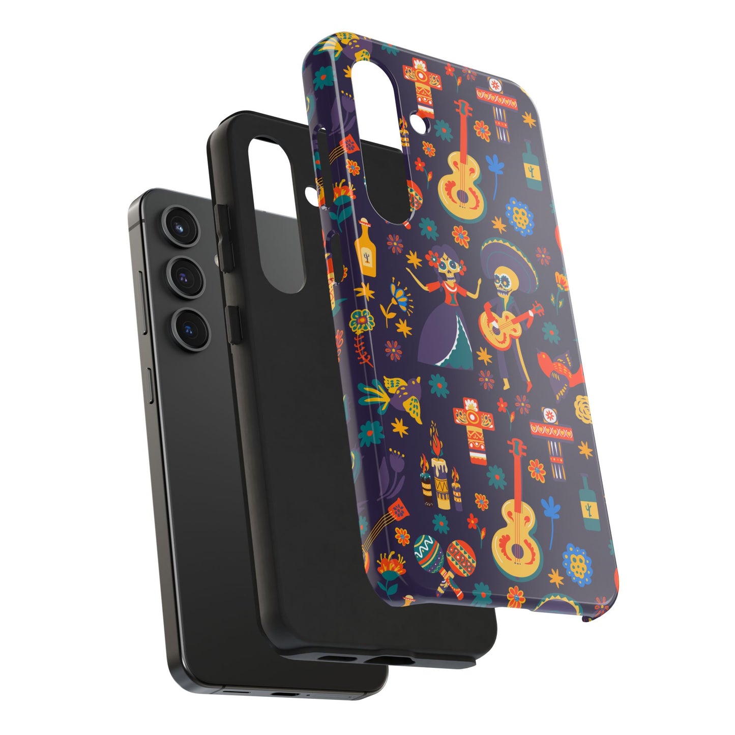 Colorful Dia de los Muertos Phone Case, Tough Case for Halloween, Gift for Music Lovers, Floral Phone Cover, Sugar Skull Art