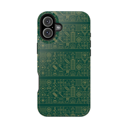 Magnetic Impact-Resistant Phone Case — Dark Green Geometric Pattern