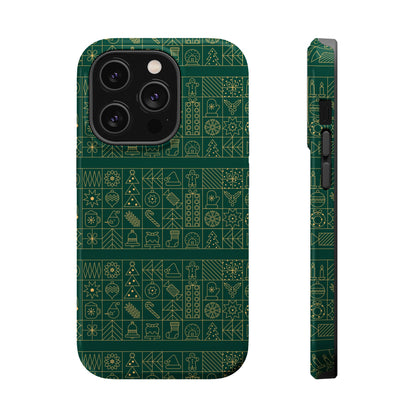 Magnetic Impact-Resistant Phone Case — Dark Green Geometric Pattern