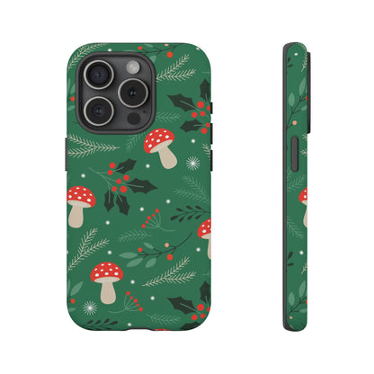 Festive Mushroom Phone Case, Colorful Holiday Case, Christmas Gift, Winter Vibes, Eco-Friendly Phone Cover