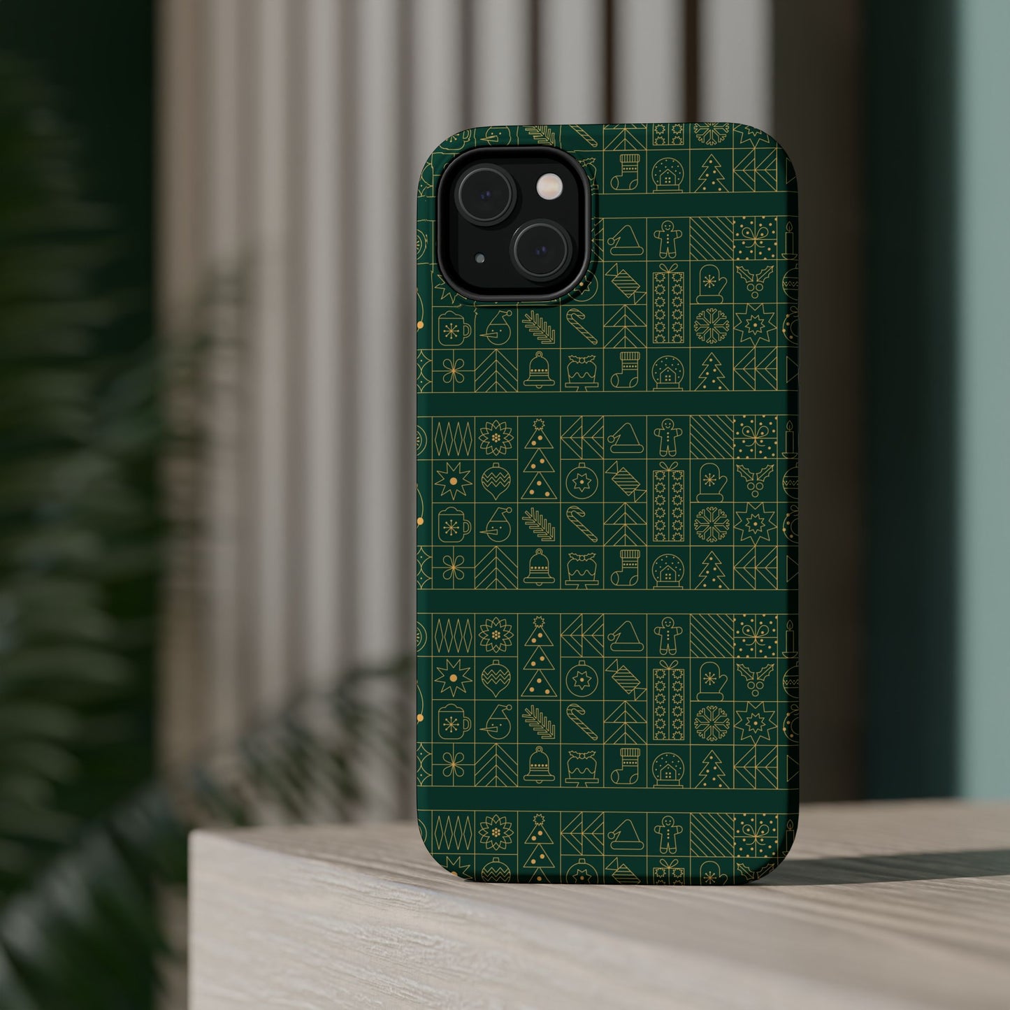 Magnetic Impact-Resistant Phone Case — Dark Green Geometric Pattern