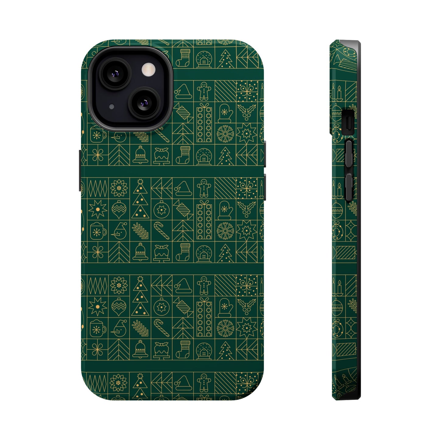 Magnetic Impact-Resistant Phone Case — Dark Green Geometric Pattern