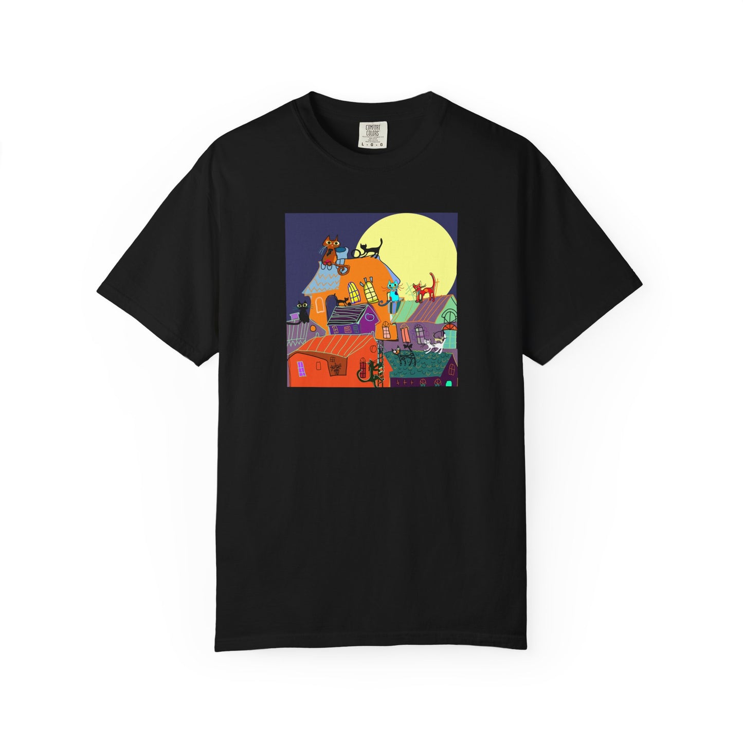Moonlit Canine Adventure T-Shirt, Unisex Dog Lover Tee, Garment-Dyed Graphic Top, Pet-Themed Gift, Casual Wear