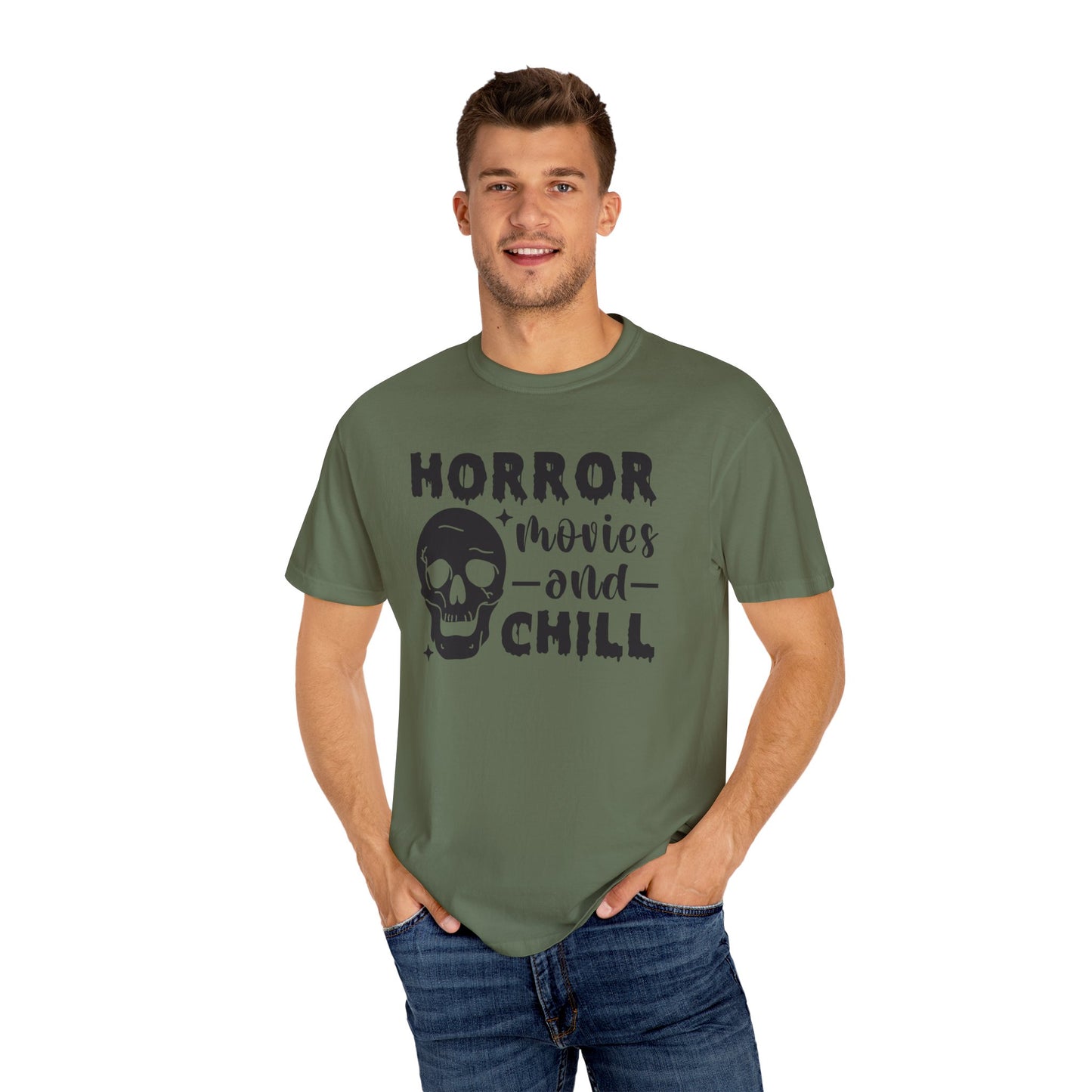 Horror Movies and Chill T-Shirt, Perfect for Halloween, Movie Nights, Gifts for Horror Fans, Unisex Graphic Tee, Soft Cotton Casual Wear