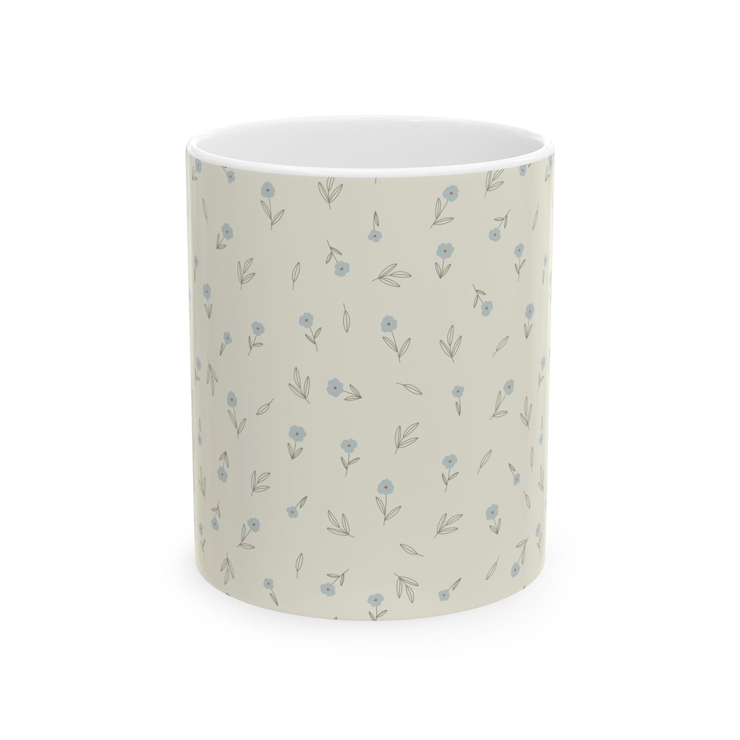 Floral Ditsy Ceramic Mug — Neutral Blue Mini Flower Pattern (11oz & 15oz)