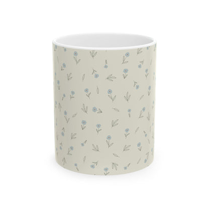 Floral Ditsy Ceramic Mug — Neutral Blue Mini Flower Pattern (11oz & 15oz)