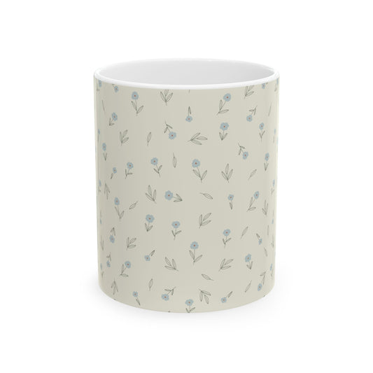 Floral Ditsy Ceramic Mug — Neutral Blue Mini Flower Pattern (11oz & 15oz)