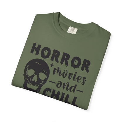 Horror Movies and Chill T-Shirt, Perfect for Halloween, Movie Nights, Gifts for Horror Fans, Unisex Graphic Tee, Soft Cotton Casual Wear