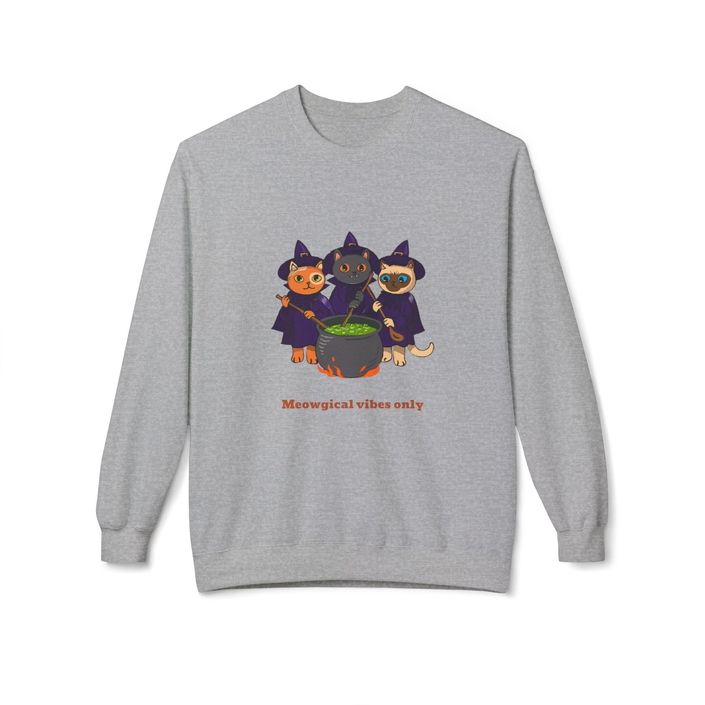 Whimsical Halloween Cat Crewneck Sweatshirt, Cozy Fall Fashion, Pumpkin Spice Sweater, Cute Cat Lovers Gift, Spooky Season Apparel - MaisonThreadory