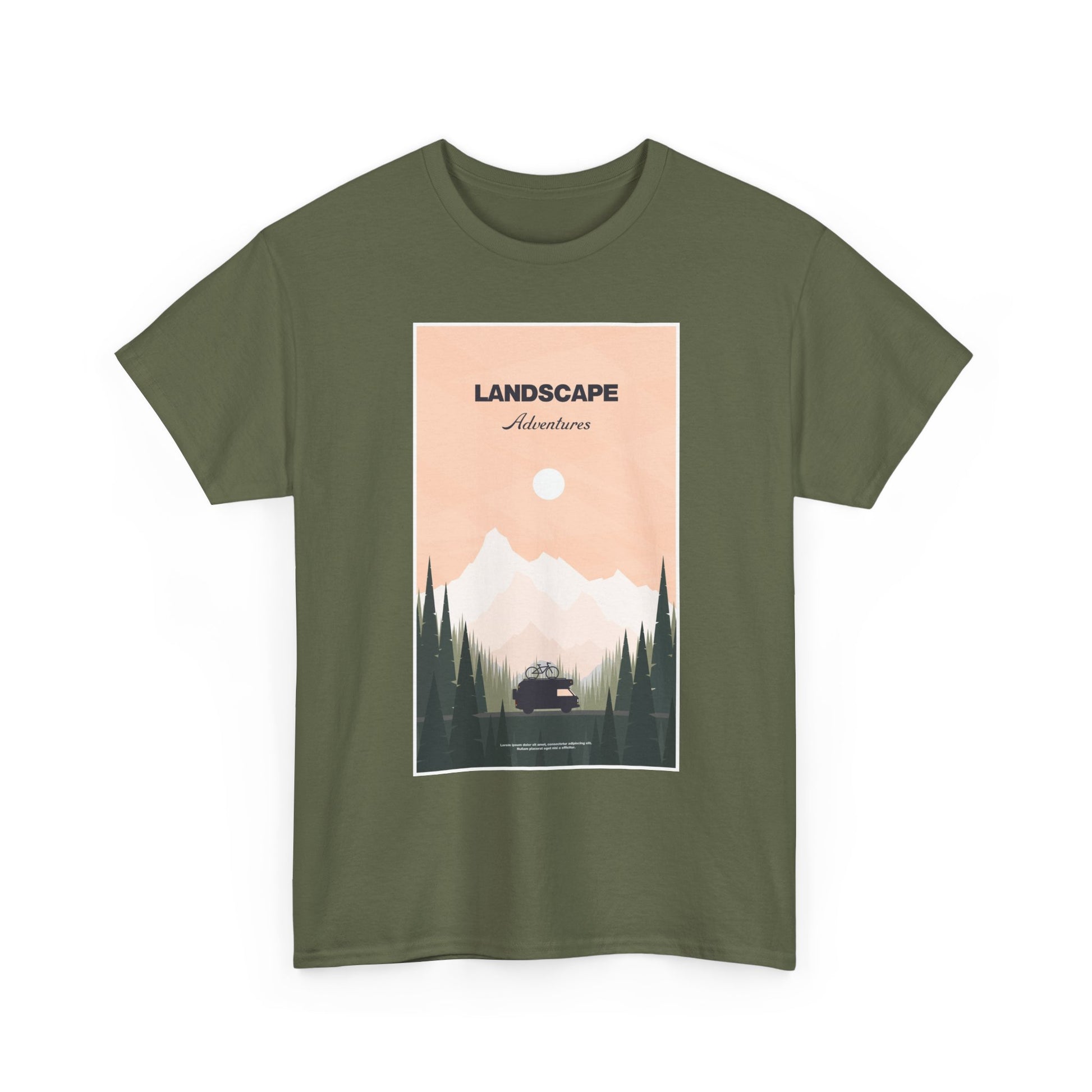 Adventure Landscape Unisex Heavy Cotton Tee, Nature T-Shirt, Casual Outdoors Shirt, Hiking Gift, Travel Apparel - MaisonThreadory