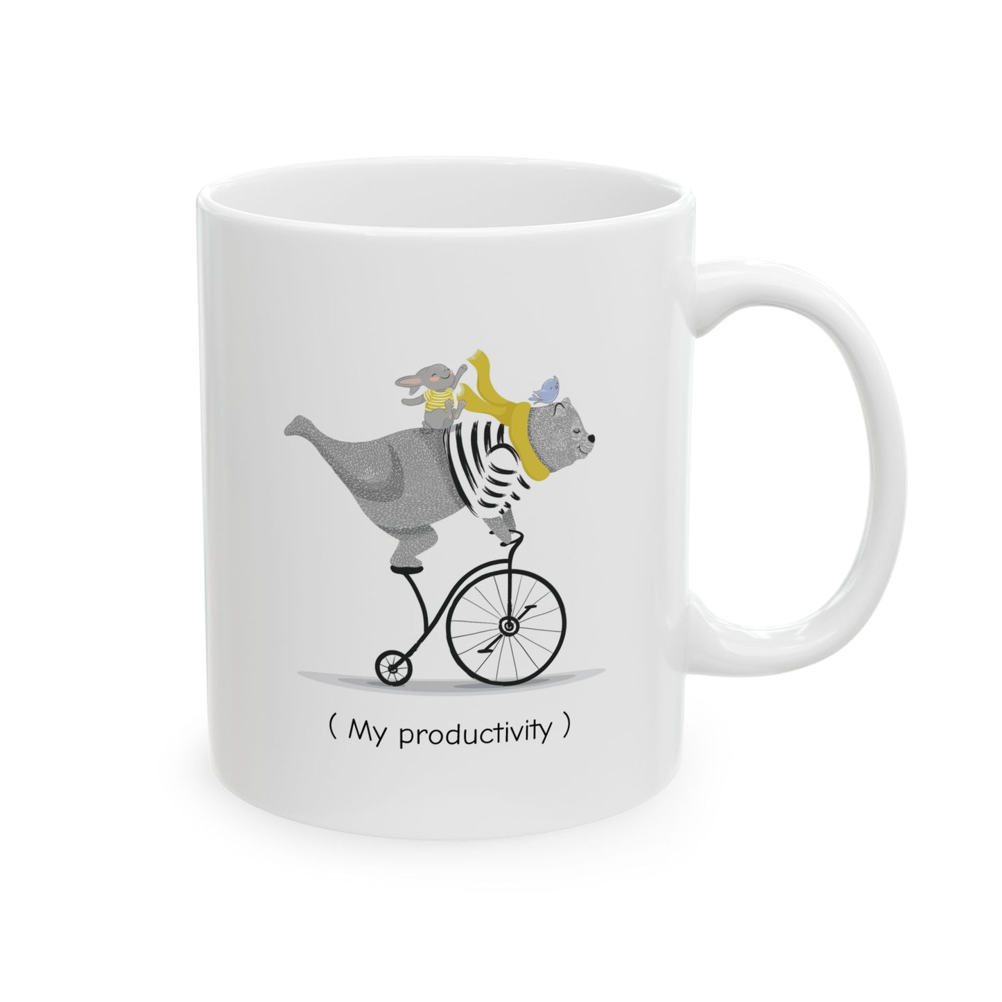 Whimsical Cat Riding a Bicycle Ceramic Mug - Perfect Gift for Cat Lovers, Coffee Lovers, Pet Owners, Birthdays, Holidays - MaisonThreadory