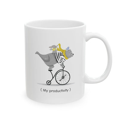 Whimsical Cat Riding a Bicycle Ceramic Mug - Perfect Gift for Cat Lovers, Coffee Lovers, Pet Owners, Birthdays, Holidays - MaisonThreadory