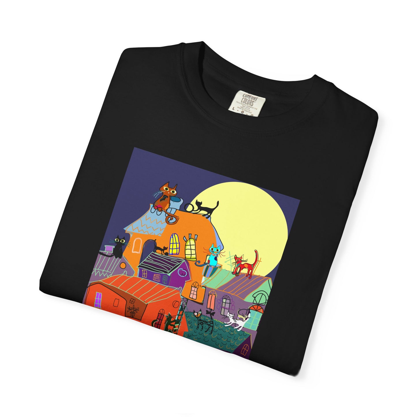 Moonlit Canine Adventure T-Shirt, Unisex Dog Lover Tee, Garment-Dyed Graphic Top, Pet-Themed Gift, Casual Wear
