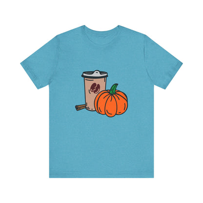 Fall Vibes Pumpkin Coffee Tee, Autumn Pumpkin Shirt, Cozy Casual Tee, Thanksgiving Gift, Unisex Fall Apparel - MaisonThreadory
