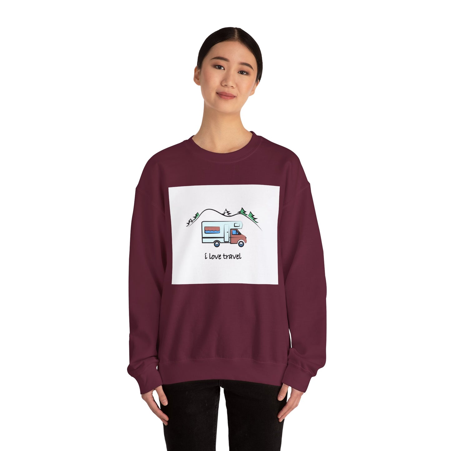 Travel Love Crewneck Sweatshirt | Cozy Adventure Apparel, Perfect for Travel Lovers, Gift Idea for Road Trips, Camping, and Wanderlust - MaisonThreadory