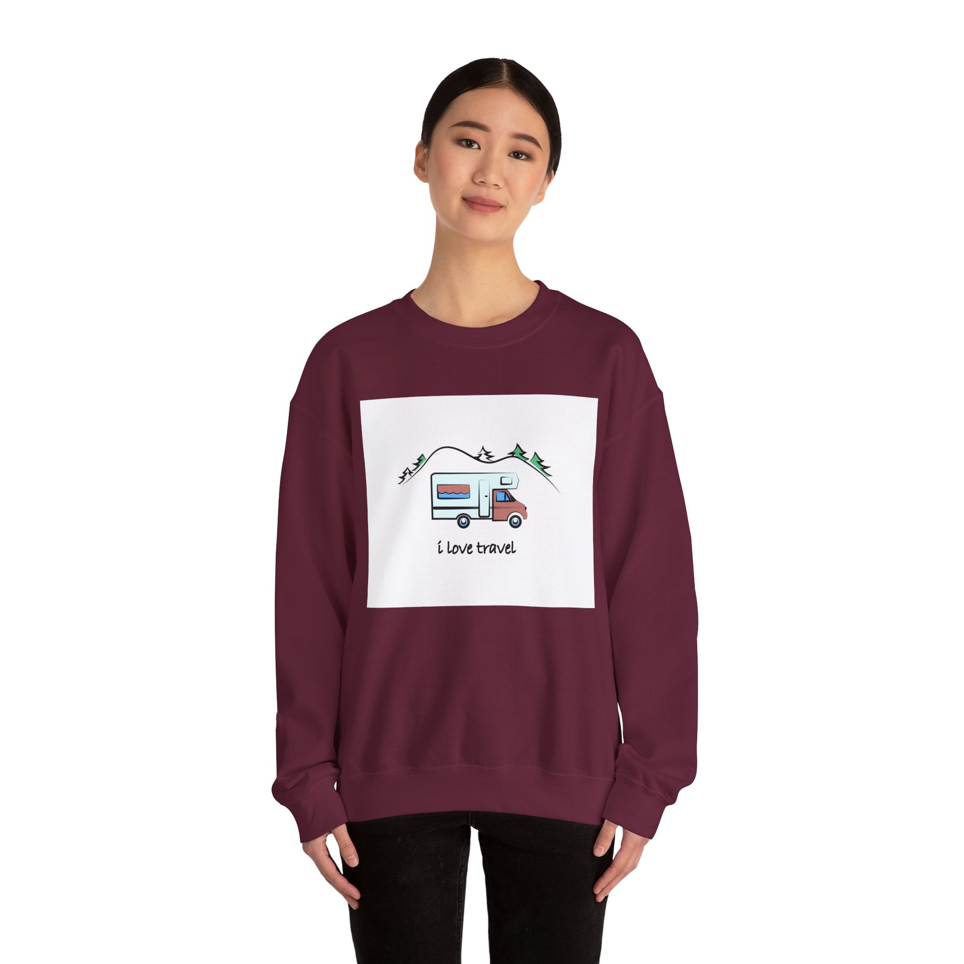 Travel Love Crewneck Sweatshirt | Cozy Adventure Apparel, Perfect for Travel Lovers, Gift Idea for Road Trips, Camping, and Wanderlust - MaisonThreadory