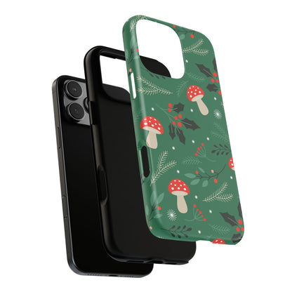 Festive Mushroom Phone Case, Colorful Holiday Case, Christmas Gift, Winter Vibes, Eco-Friendly Phone Cover