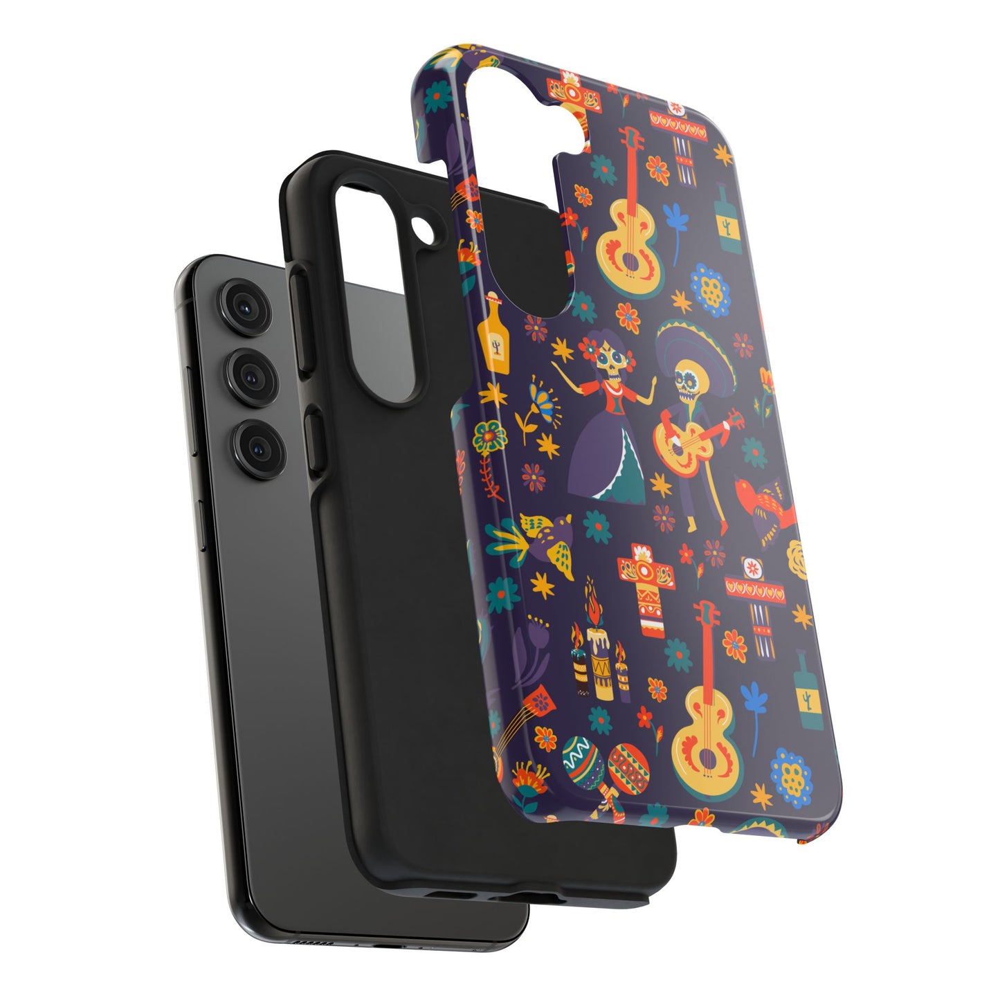 Colorful Dia de los Muertos Phone Case, Tough Case for Halloween, Gift for Music Lovers, Floral Phone Cover, Sugar Skull Art