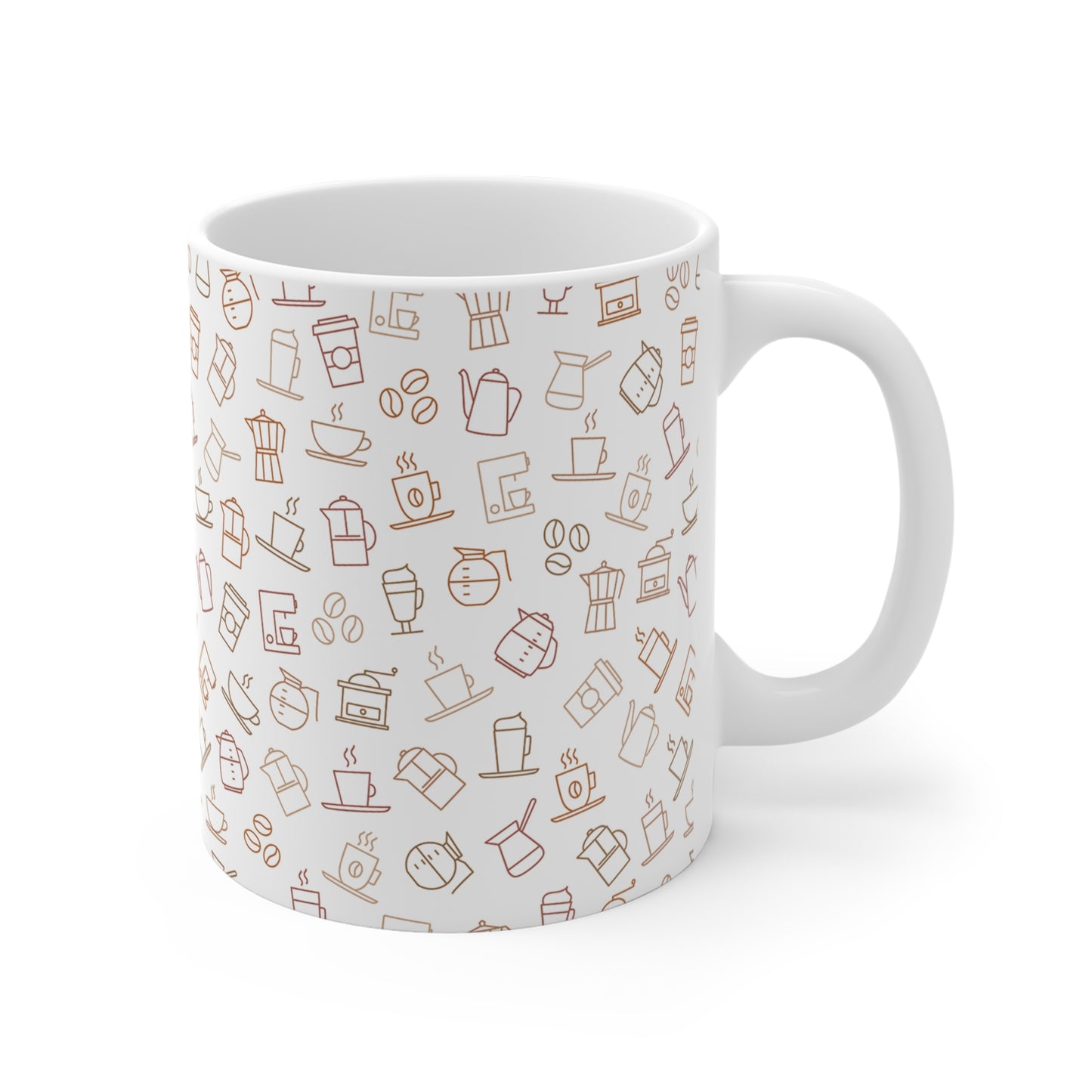 Coffee Icons 11oz Ceramic Mug — Minimal Neutral Coffee Pattern