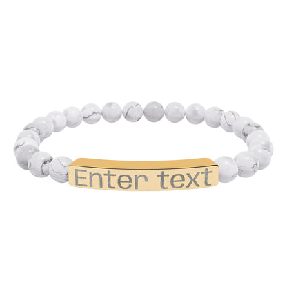 Engravable Natural Stone Bead Bracelet — Personalized Bar Bracelet