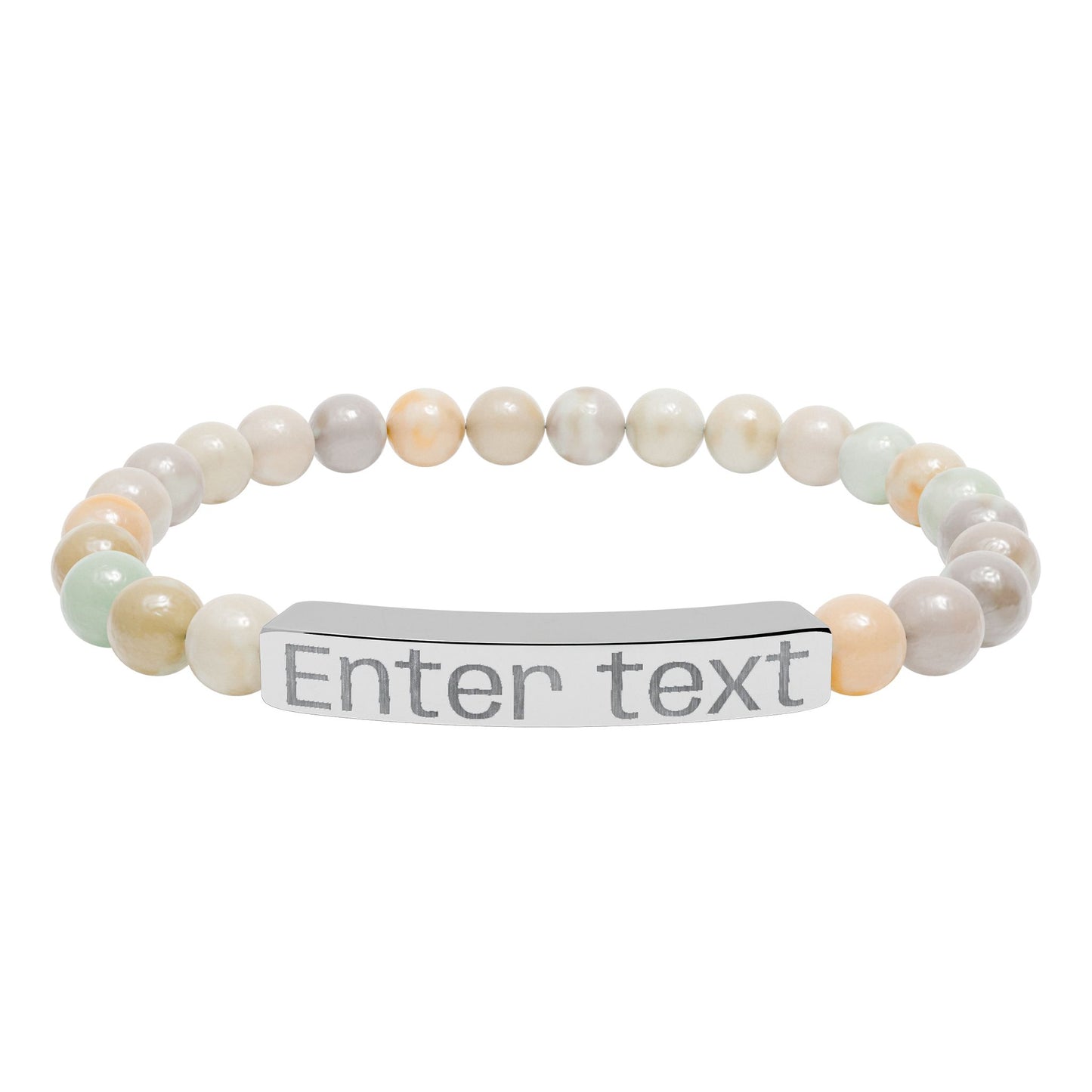 Engravable Natural Stone Bead Bracelet — Personalized Bar Bracelet
