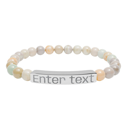 Engravable Natural Stone Bead Bracelet — Personalized Bar Bracelet