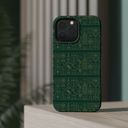 Magnetic Impact-Resistant Phone Case — Dark Green Geometric Pattern