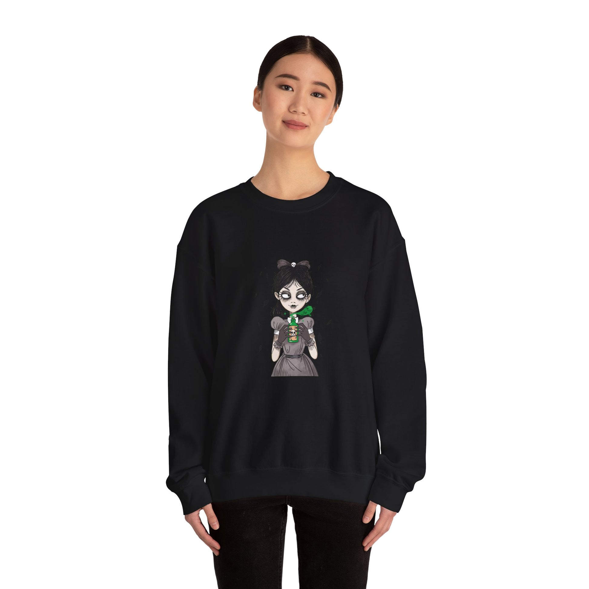 Dark Fairy Illustration Crewneck Sweatshirt, Cozy Streetwear, Unisex Gift, Fall Fashion, Halloween Apparel, Everyday Wear - MaisonThreadory