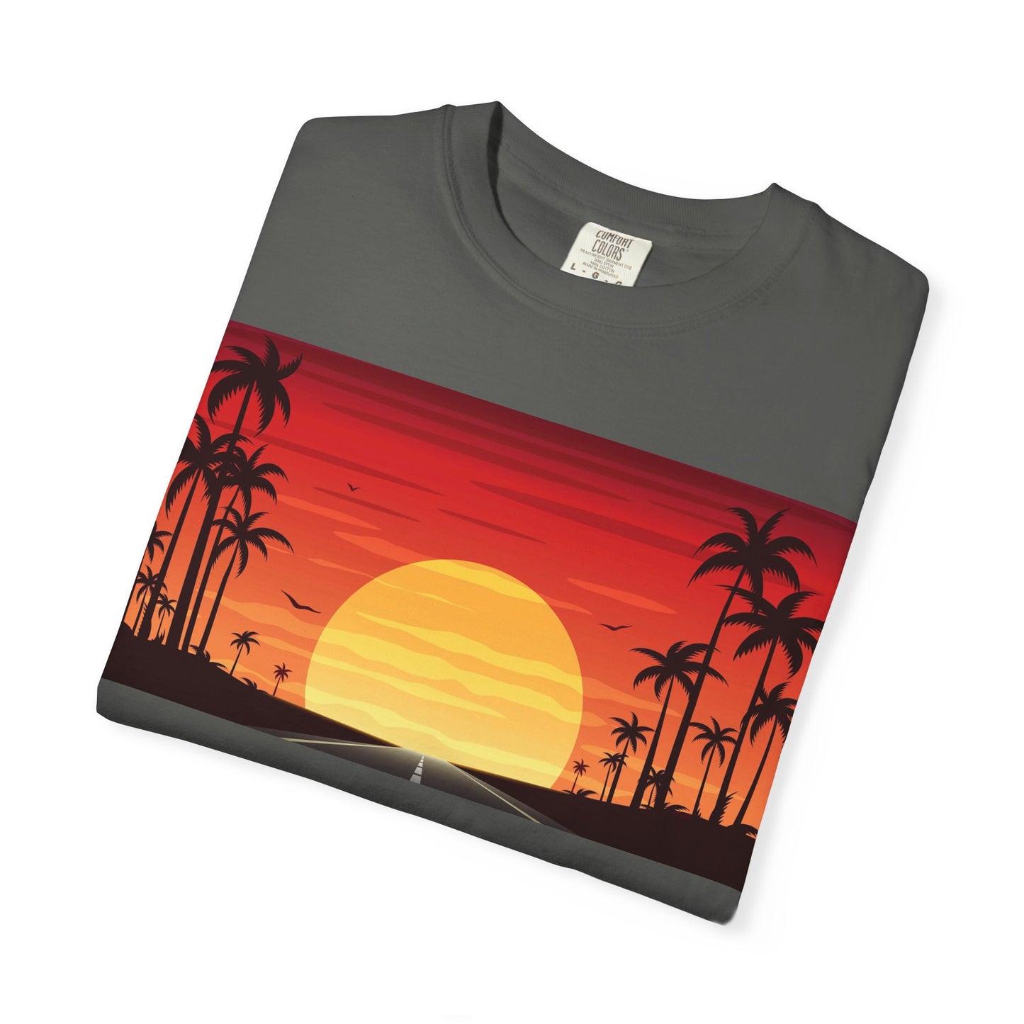 Sunset Palm Beach T-Shirt — Retro Tropical Sunset Graphic