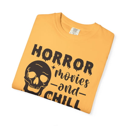 Horror Movies and Chill T-Shirt, Perfect for Halloween, Movie Nights, Gifts for Horror Fans, Unisex Graphic Tee, Soft Cotton Casual Wear