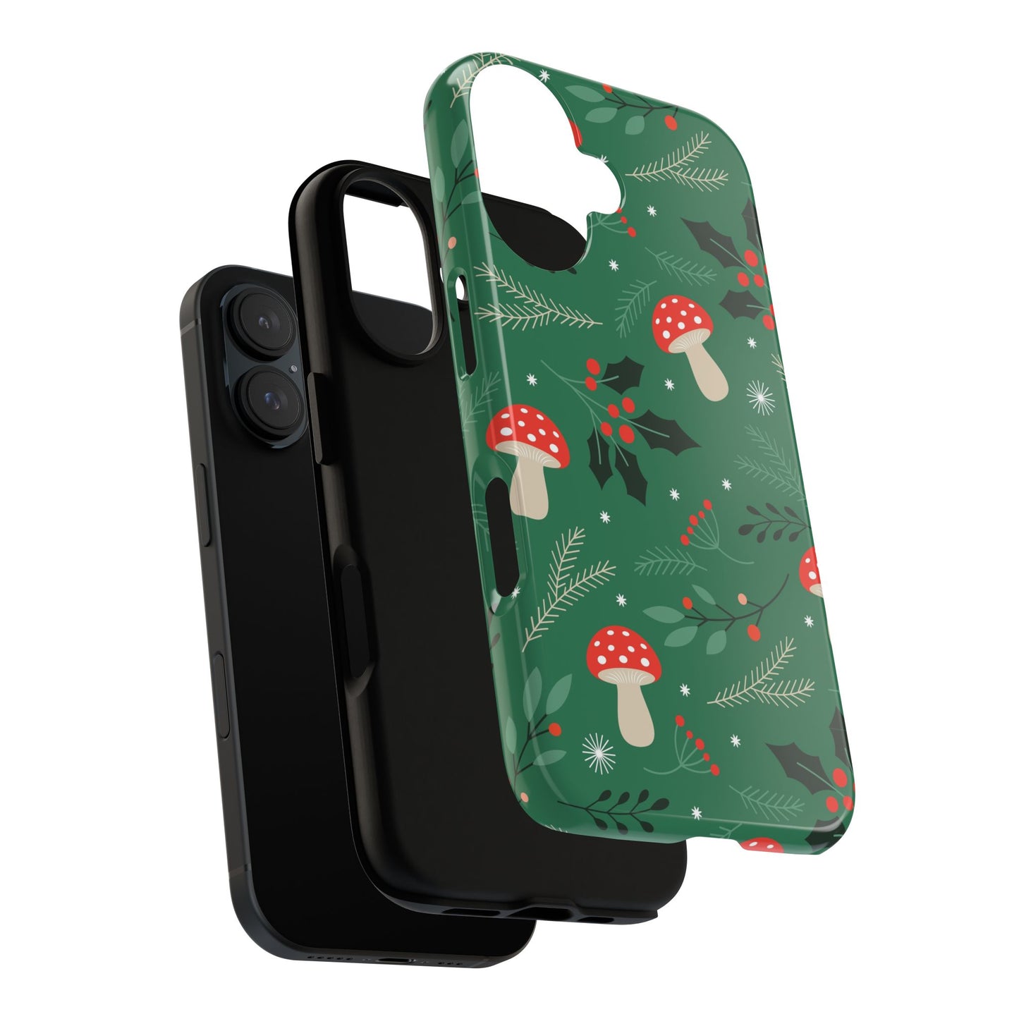 Festive Mushroom Phone Case, Colorful Holiday Case, Christmas Gift, Winter Vibes, Eco-Friendly Phone Cover
