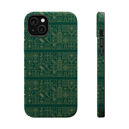 Magnetic Impact-Resistant Phone Case — Dark Green Geometric Pattern