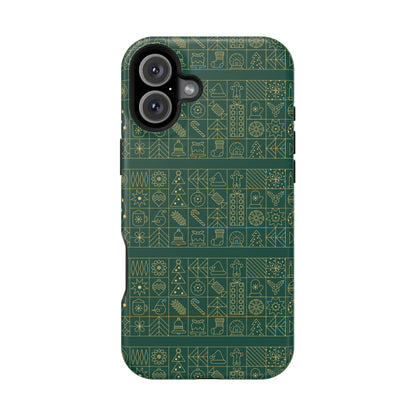 Magnetic Impact-Resistant Phone Case — Dark Green Geometric Pattern