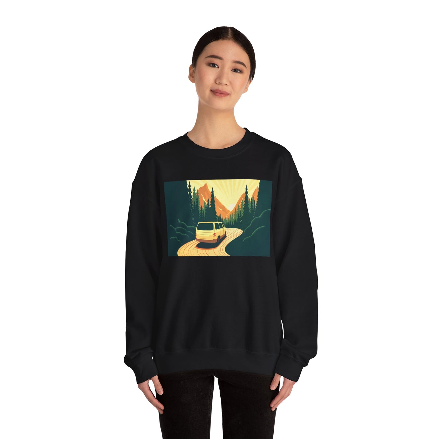 Nature Road Trip Crewneck Sweatshirt - Vintage Van Design, Unisex Pullover, Adventure Apparel, Great Outdoors Gift, Fall Fashion - MaisonThreadory