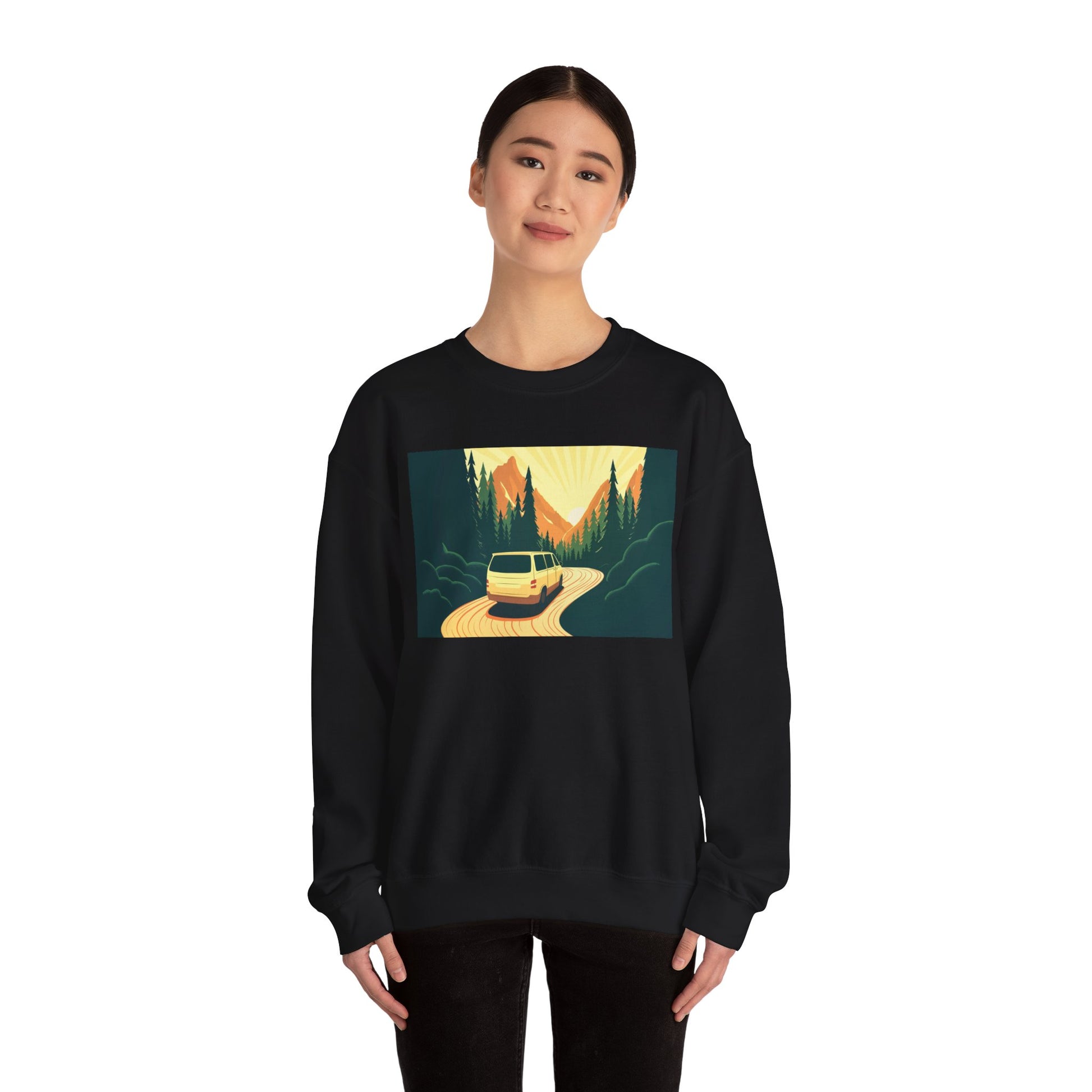 Nature Road Trip Crewneck Sweatshirt - Vintage Van Design, Unisex Pullover, Adventure Apparel, Great Outdoors Gift, Fall Fashion - MaisonThreadory