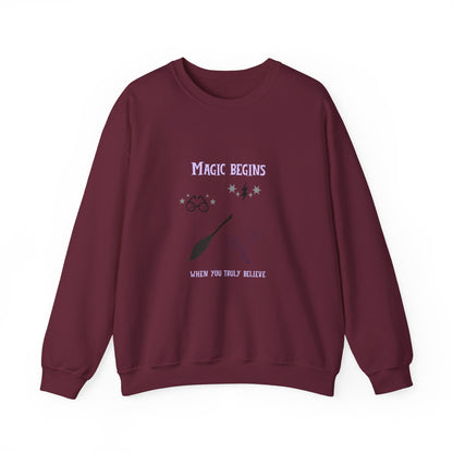 Magic Begins Sweatshirt - Cozy Unisex Crewneck, Perfect for Gifts, Spirituality, Comfort Wear, Casual Everyday Style - MaisonThreadory