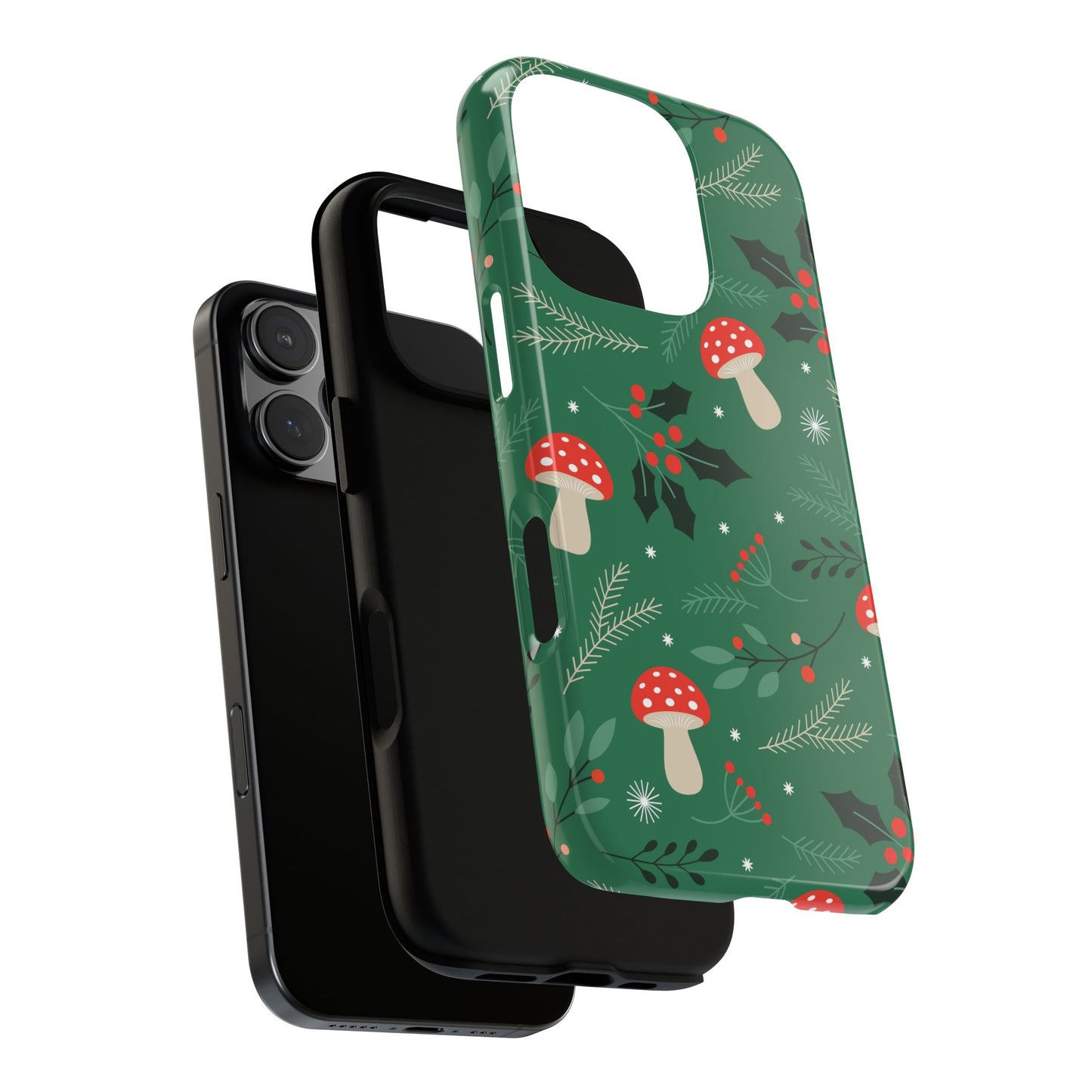 Festive Mushroom Phone Case, Colorful Holiday Case, Christmas Gift, Winter Vibes, Eco-Friendly Phone Cover