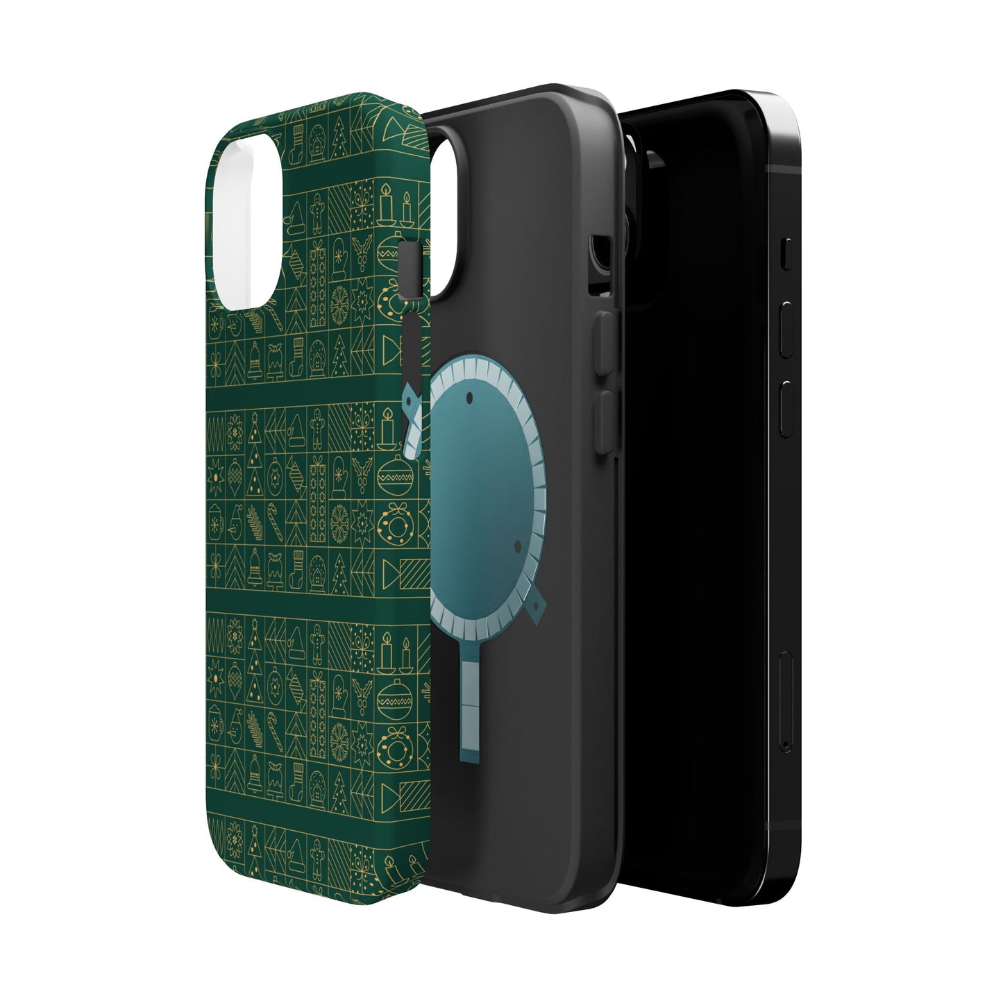 Magnetic Impact-Resistant Phone Case — Dark Green Geometric Pattern