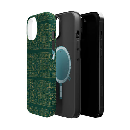 Magnetic Impact-Resistant Phone Case — Dark Green Geometric Pattern