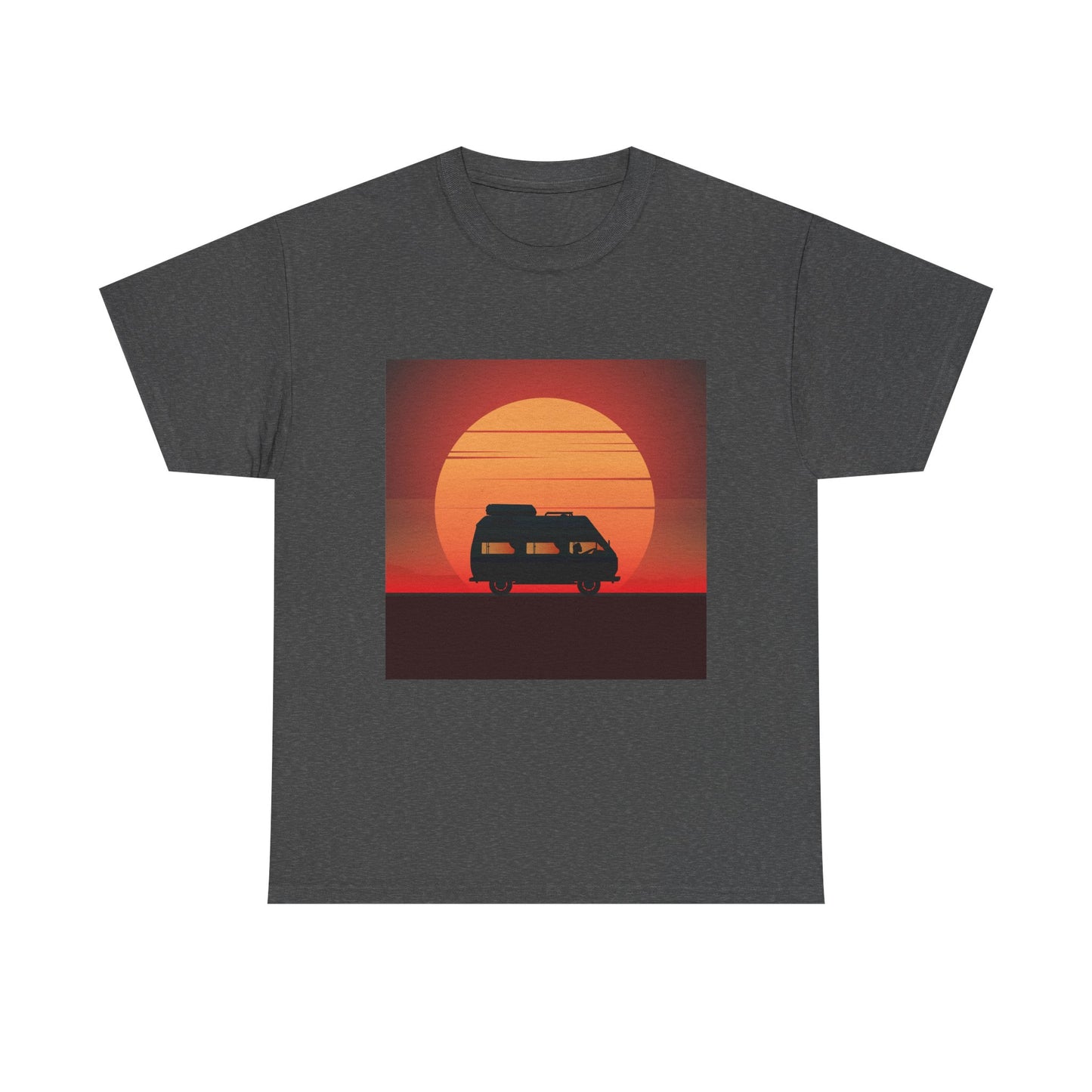 Retro Sunset Adventure Unisex Heavy Cotton Tee, Vintage Car T-Shirt, Sunset Vibe Shirt, Summer Casual Wear, Road Trip Gift, Outdoor [...] - MaisonThreadory