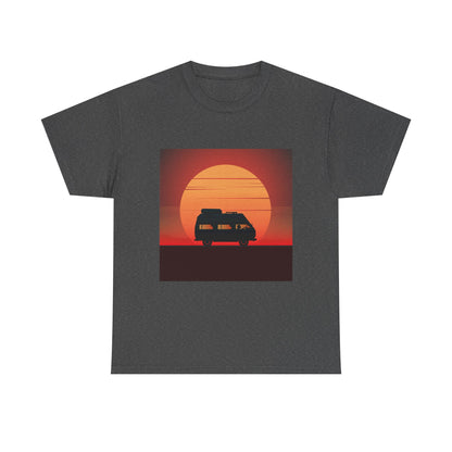 Retro Sunset Adventure Unisex Heavy Cotton Tee, Vintage Car T-Shirt, Sunset Vibe Shirt, Summer Casual Wear, Road Trip Gift, Outdoor [...] - MaisonThreadory