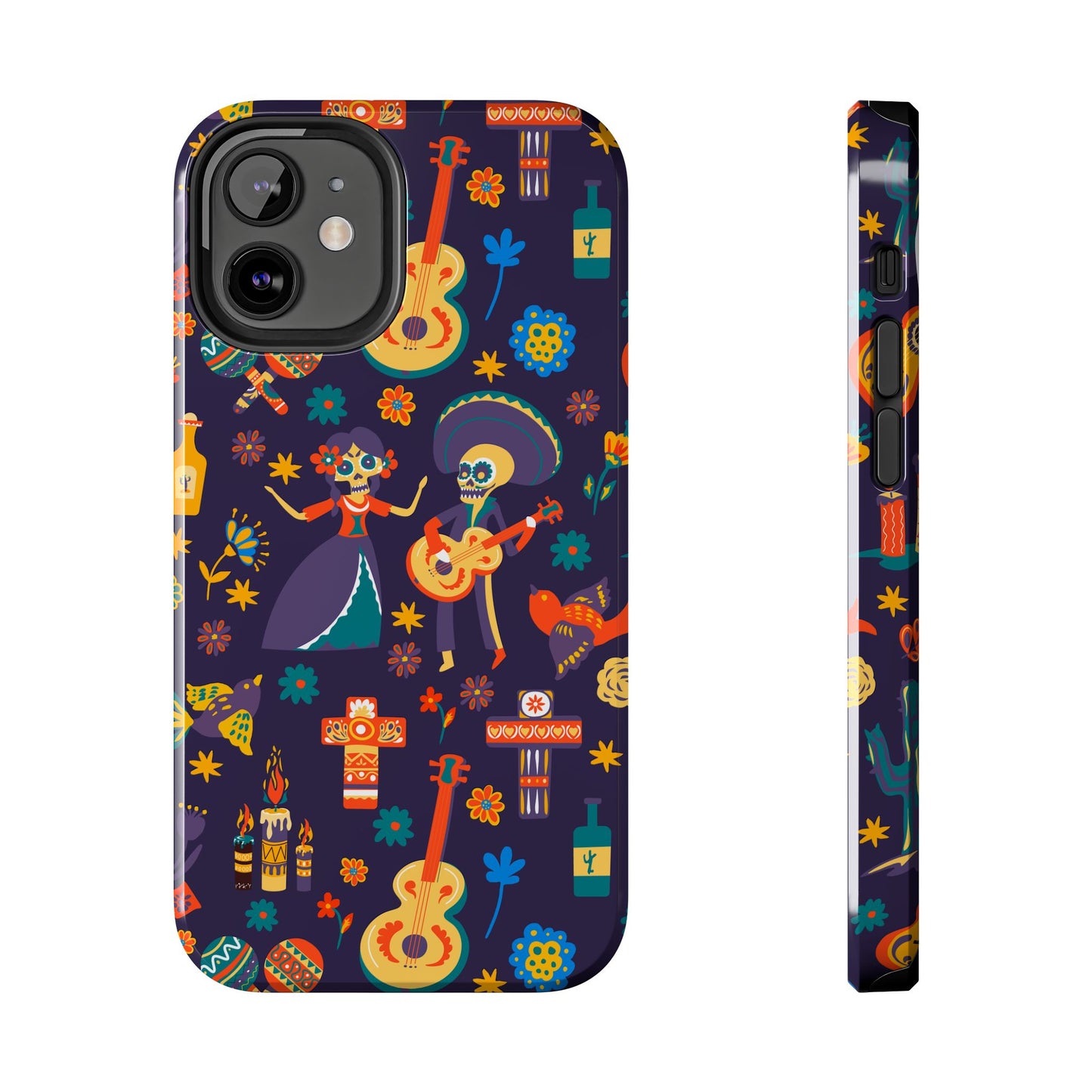Colorful Dia de los Muertos Phone Case, Tough Case for Halloween, Gift for Music Lovers, Floral Phone Cover, Sugar Skull Art