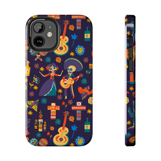 Colorful Dia de los Muertos Phone Case, Tough Case for Halloween, Gift for Music Lovers, Floral Phone Cover, Sugar Skull Art