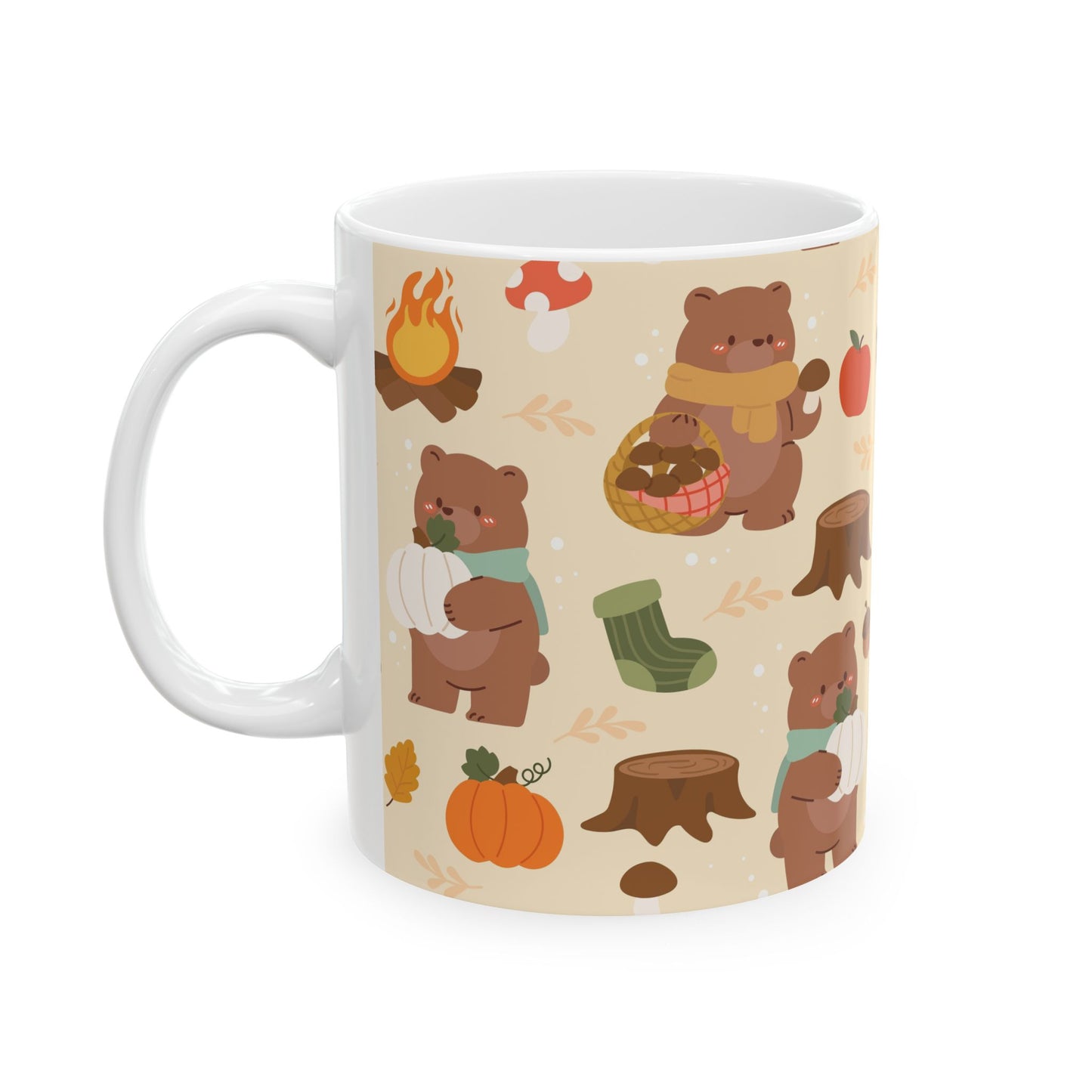 Cozy Bear Ceramic Mug - Perfect for Autumn Sips, Camping, Fall Gatherings, Gift for Bear Lovers, Cute Hot Beverage Cup - MaisonThreadory