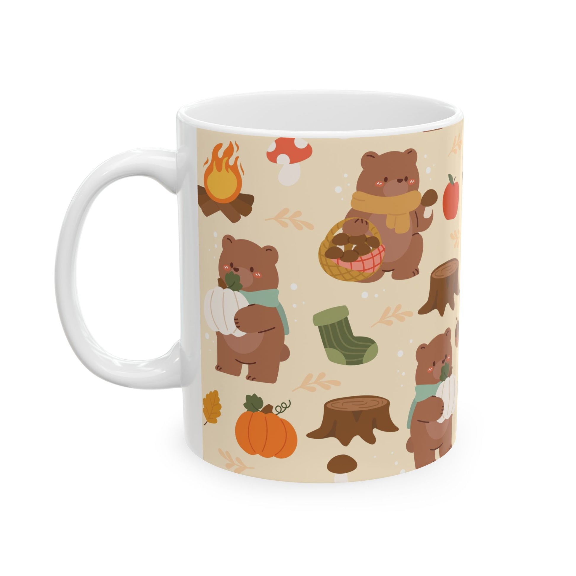 Cozy Bear Ceramic Mug - Perfect for Autumn Sips, Camping, Fall Gatherings, Gift for Bear Lovers, Cute Hot Beverage Cup - MaisonThreadory