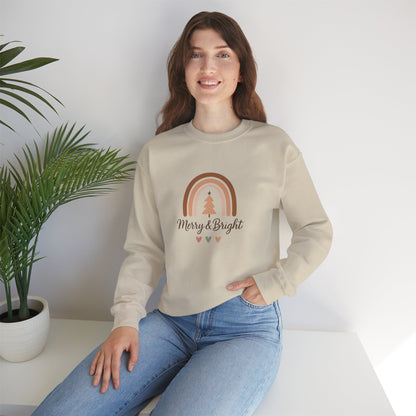 Merry & Bright Christmas Crewneck Sweatshirt — Neutral Rainbow Holiday Sweatshirt