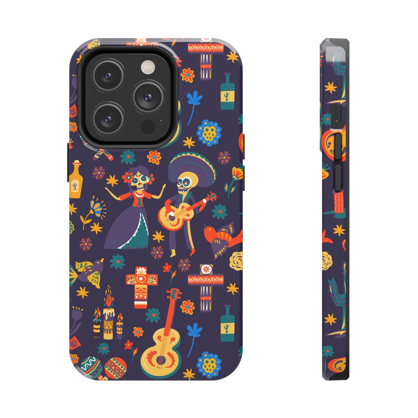 Colorful Dia de los Muertos Phone Case, Tough Case for Halloween, Gift for Music Lovers, Floral Phone Cover, Sugar Skull Art